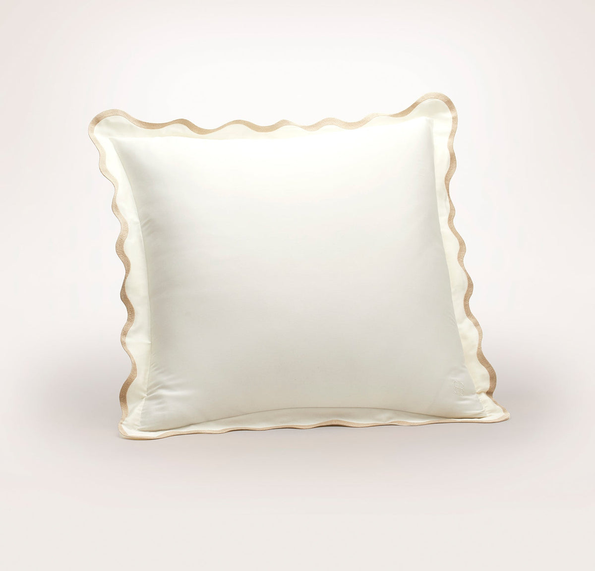Signature Embellished Sham - Cream/Sand Curved Edge - Euro