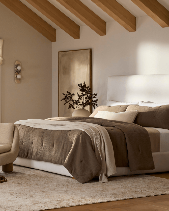 Elegant comforter in a warm bedroom